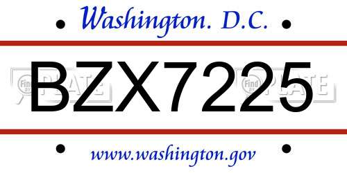 BZX7225 District Of Columbia License Plate