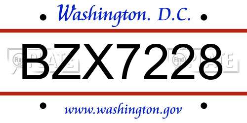 BZX7228 District Of Columbia License Plate