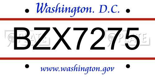 BZX7275 District Of Columbia License Plate