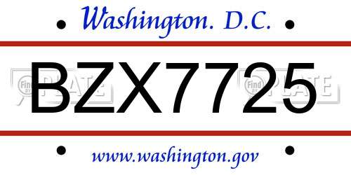 BZX7725 District Of Columbia License Plate