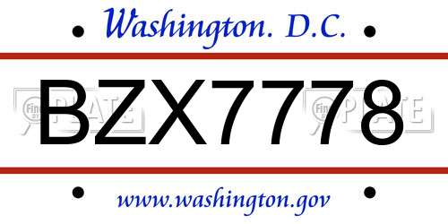 BZX7778 District Of Columbia License Plate