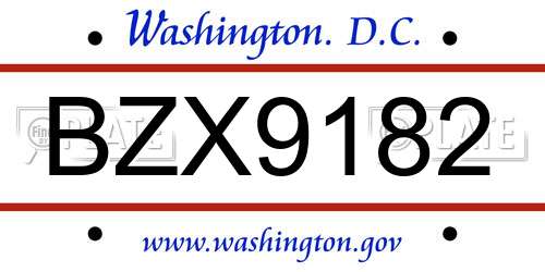 BZX9182 District Of Columbia License Plate