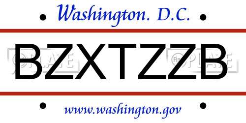 BZXTZZB District Of Columbia License Plate