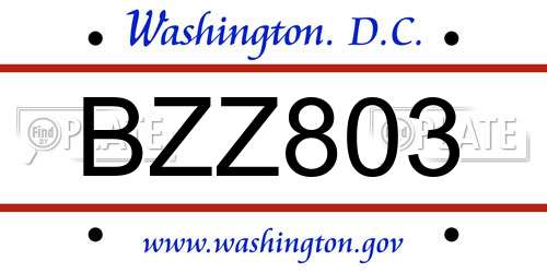 BZZ803 District Of Columbia License Plate