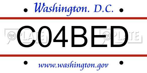 C04BED District Of Columbia License Plate