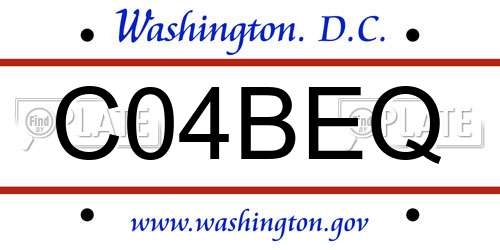 C04BEQ District Of Columbia License Plate