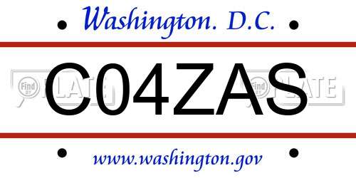 C04ZAS District Of Columbia License Plate