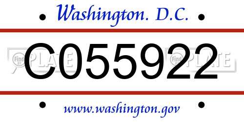 C055922 District Of Columbia License Plate