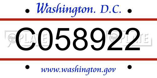 C058922 District Of Columbia License Plate