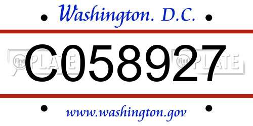 C058927 District Of Columbia License Plate