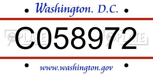 C058972 District Of Columbia License Plate