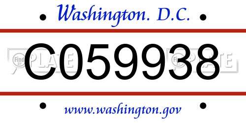 C059938 District Of Columbia License Plate