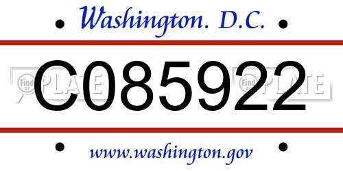 C085922 District Of Columbia License Plate
