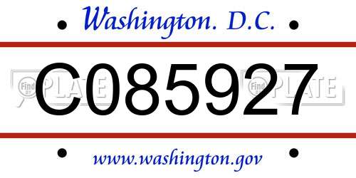 C085927 District Of Columbia License Plate