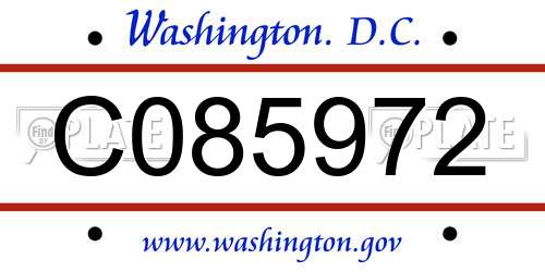 C085972 District Of Columbia License Plate