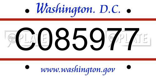 C085977 District Of Columbia License Plate