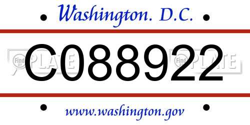 C088922 District Of Columbia License Plate