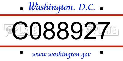 C088927 District Of Columbia License Plate