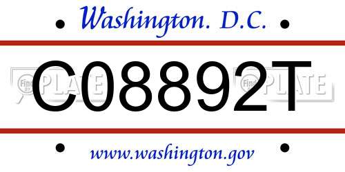 C08892T District Of Columbia License Plate