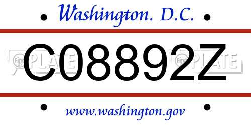 C08892Z District Of Columbia License Plate