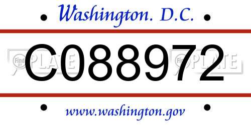 C088972 District Of Columbia License Plate
