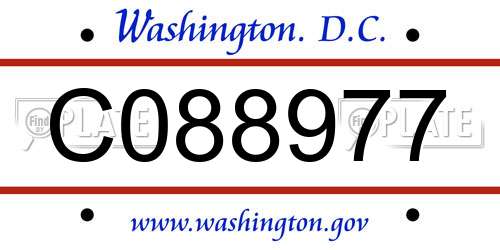 C088977 District Of Columbia License Plate