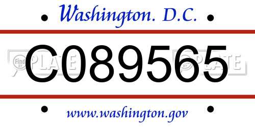 C089565 District Of Columbia License Plate