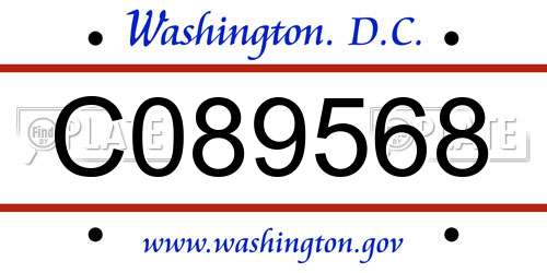 C089568 District Of Columbia License Plate