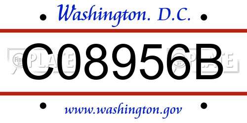 C08956B District Of Columbia License Plate