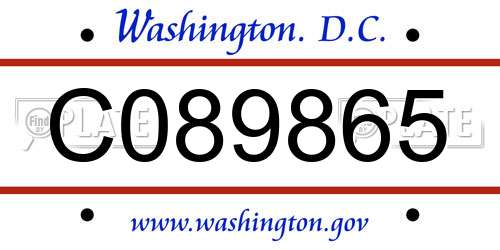 C089865 District Of Columbia License Plate