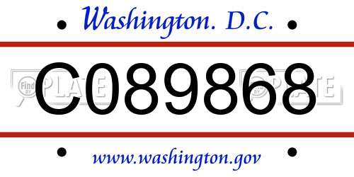 C089868 District Of Columbia License Plate