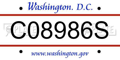 C08986S District Of Columbia License Plate
