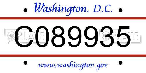 C089935 District Of Columbia License Plate