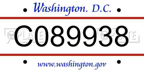 C089938 District Of Columbia License Plate