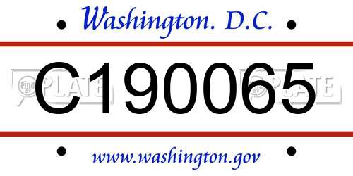 C190065 District Of Columbia License Plate