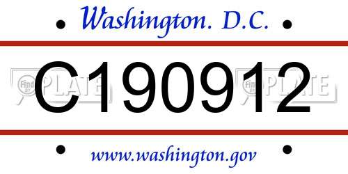 C190912 District Of Columbia License Plate