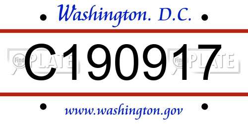 C190917 District Of Columbia License Plate