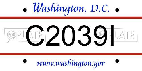 C2039I District Of Columbia License Plate