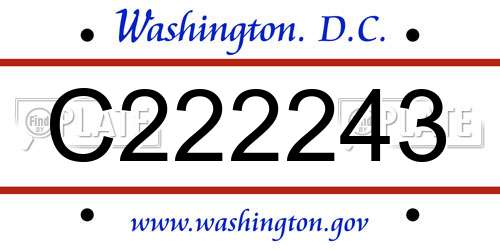 C222243 District Of Columbia License Plate