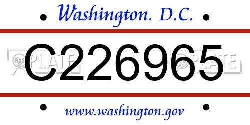 C226965 District Of Columbia License Plate