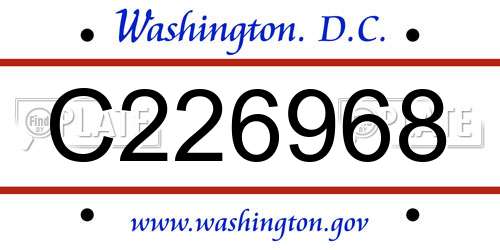 C226968 District Of Columbia License Plate