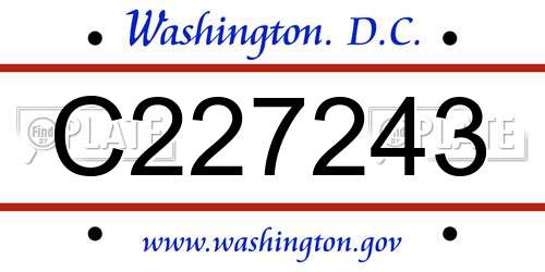 C227243 District Of Columbia License Plate