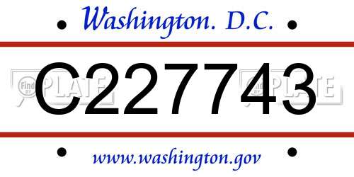 C227743 District Of Columbia License Plate