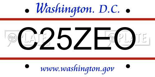 C25ZEO District Of Columbia License Plate
