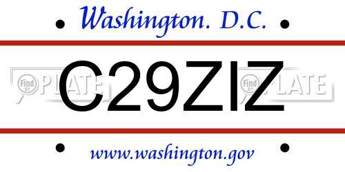 C29ZIZ District Of Columbia License Plate