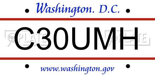 C30UMH District Of Columbia License Plate