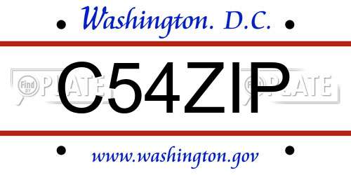 C54ZIP District Of Columbia License Plate