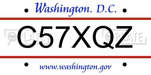 C57XQZ District Of Columbia License Plate