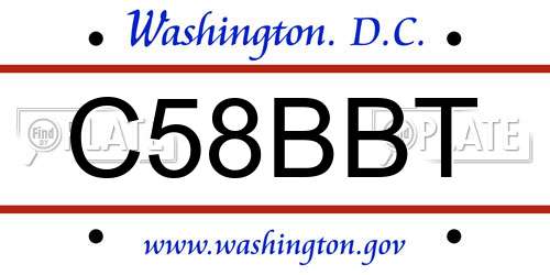 C58BBT District Of Columbia License Plate