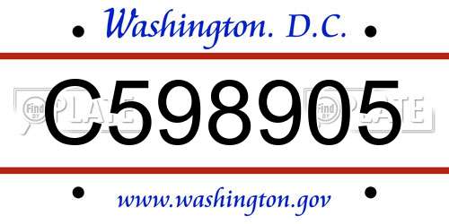 C598905 District Of Columbia License Plate